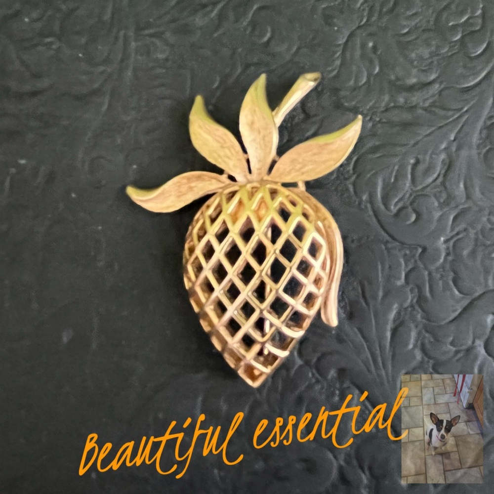 Brushed Gold Tone Strawberry Brooch
